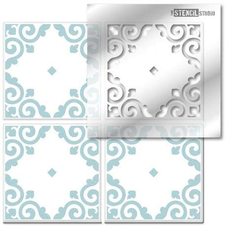 The Stencil Studio - Tetbury Tile Stencil - Floor wall stencil - just add paint. Ideal for tile and other interior décor makeovers. Fits standard tile sizes. Single Tile - Size 18 inch (10596-18)