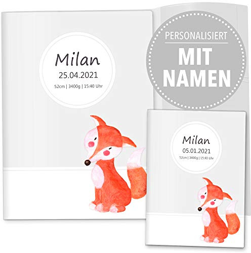 OLGS U-Heft und Impfpasshüllen 3-teilig Set Waldtiere Untersuchungsheft Hülle & Impfpasshülle personalisierbar mit eigenem Namen und Geburtsdatum (U-Heft Hüllen Set 3-teilig personalisiert, Fuchs)