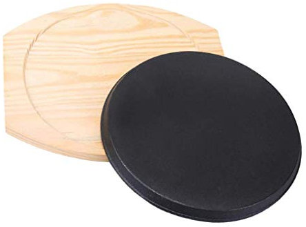 Tubayia - Teglia da Forno Antiaderente in Ferro con Piano in Legno per Barbecue e Pizza