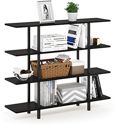 Furinno TURN-N-TUBE Storage Shelves, 4-Tier Book Shelf, Accent Display Shelf, Toolless Open Shelves, Round Tubes, for Organization and Storage, Living Room, Garage, Home Office, Espresso