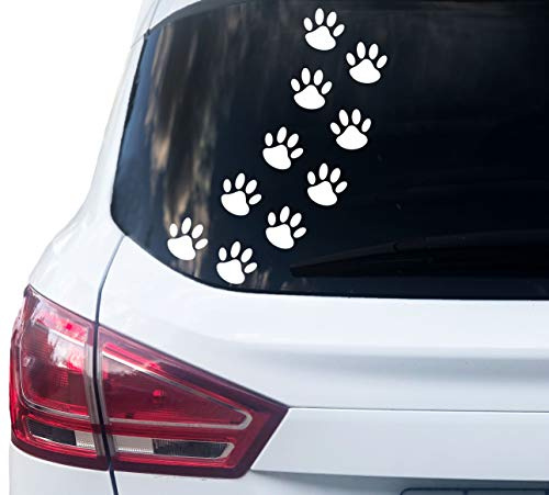 Autoaufkleber Pfoten – wetterfest & rückstandslos entfernbar – Handmade in Deutschland – Hunde- oder Katzenmotiv – 5x5 cm – 12 Stück - (Weiß, V1 Hundepfoten)