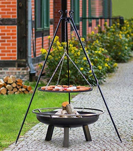 Feuerschale Saturn Ø 80 cm mit Schwenkgrill 180 cm Höhe, Grillrost aus Stahl Ø 70 cm