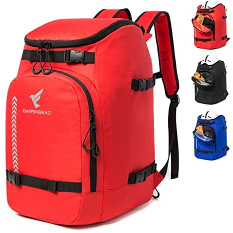 XIANFENGNIAO Ski Boot Bag, 50L Durable Ski Bag Backpack, Waterproof Snowboard Boot Bag, Skiing and Snowboarding Travel Luggage for Helmet, Goggles, Snowboard, Gloves, Outerwear & Accessories (Red)