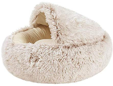 Yanman 2 in 1 Katzenbett Flauschiges katzenhöhle, Waschbares Tierbett Winter Geschlossen Katzenkissen, Körbchen Schlafplatz für Katzen klein Hunde bequem schlafen und kuscheln