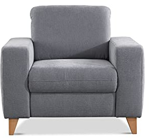 CAVADORE Sessel Lotta / Skandinavischer Polstersessel mit Federkern und Holzfüßen / 98 x 88 x 88 / Webstoff, Hellgrau