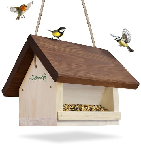 ERDENFREUND® Vogelfutterhaus mit Silofunktion für Wochenrationen Vogelfutterspender 2-seitiger Zugang für Gartenvögel Futterhaus für Vögel wetterfest