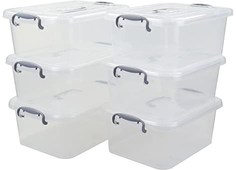 Zopnny 6 Packs 8 L Plastic Storage Box, Latch Lidded Storage Box
