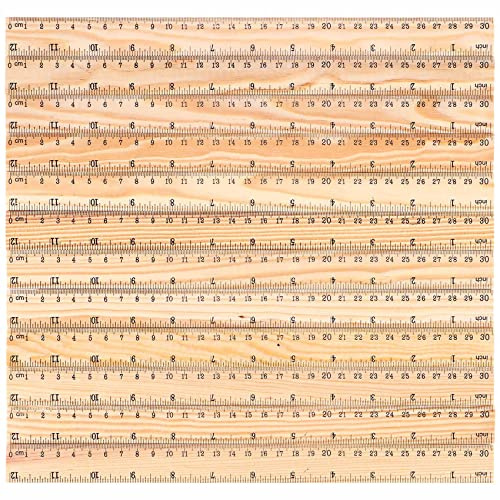 Dropfree 12Pcs Lineal 30 cm Holzlineal SchüLerlineale Holzschullineale BüRolineal Messlineal, 2 Skalen (12 und 30 cm)