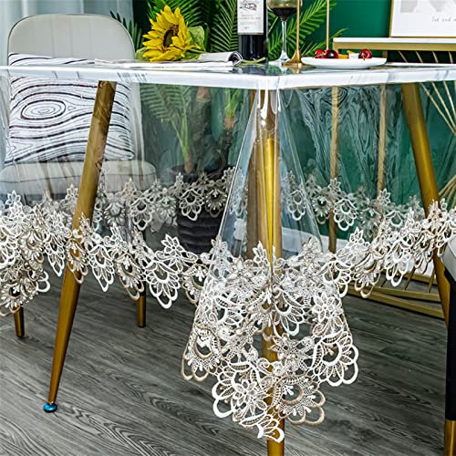 Cozomiz Tischdecke Gartentischdecke Rechteckig tischdecke wasserdichte rutschfeste Abwischbar Schmutzabweisend Tischdecke Tischwäsche PVC Wachstuch 130x180cm Transparent 2