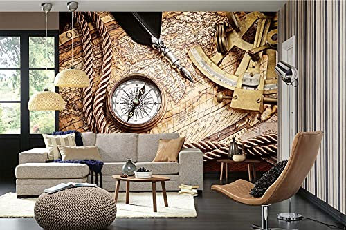 Vlies Fototapete VINTAGE KOMPASS UND ALTE KARTE 375 x 250 cm (inkl. Kleister) - Vlies Tapete, Wandtapete, Wandbilder - Tapete für Wohnzimmer Schlafzimmer, Büro, Küche - Montagefertig
