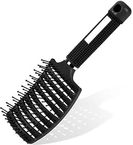 AOOWU Cepillo Pelo, Masaje Peine, Peine Antitirones Masaje Curvo y Ventilado, Cepillo Desenredante para Secado Más Rápido, Reducir Encrespamiento y Rotura (Negro)