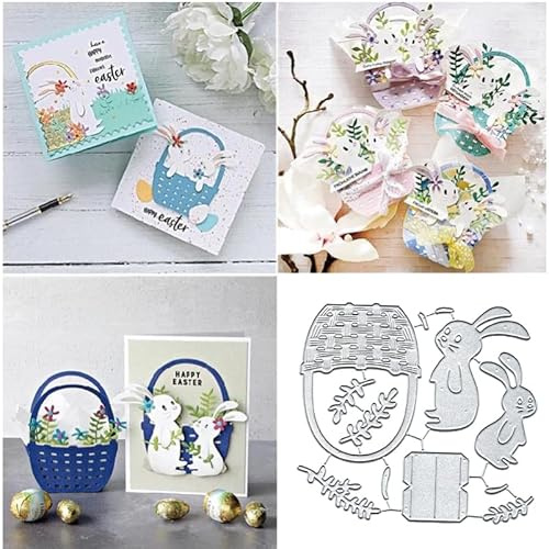 Easter Bunny Flower Basket Frame Metal Die Cuts Cutting Dies, Bunny Flower Basket Paper Cards Cutting Dies Cut Stencils for DIY Embossing Card Making Book Tags Decorative Paper Dies Scrapbooking