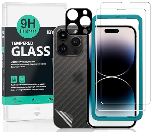 Ibywind 2 Pezzi Pellicola Protettiva Compatibile con iPhone 15 Pro Max 5G +1 Pezzo Protettore Len Della Fotocamera+1 Pezzo Pellicola Posteriore,9H Durezza Vetro Temperato,HD Clear,Senza Bolle