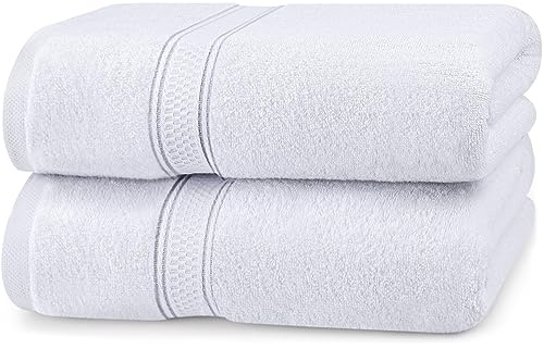 Utopia Towels -2er Badetücher 100% ringgesponnene Baumwolle, Weiß | 69 x 137 cm Handtücher, sehr saugfähig, weiches Gefühl Duschtücher