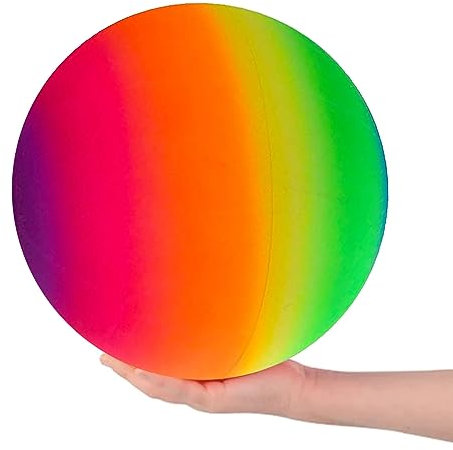 Navoys Soft Neon Rainbow Ball - 21cm Rubber Playground Football, Sensory Playtime Experience, Beach Outdoor Fun, Garden Games, Easy to Inflate, Develop Fine Motor Skills (21cm Rainbow Ball)