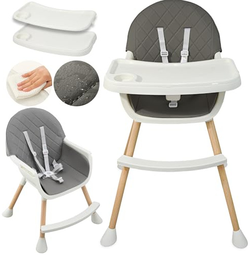 ALMAR Baby Trona para bebe gris convertible en silla 2 en 1 con asiento acolchado y bandeja trona para comer evolutiva de 6 a 36 meses