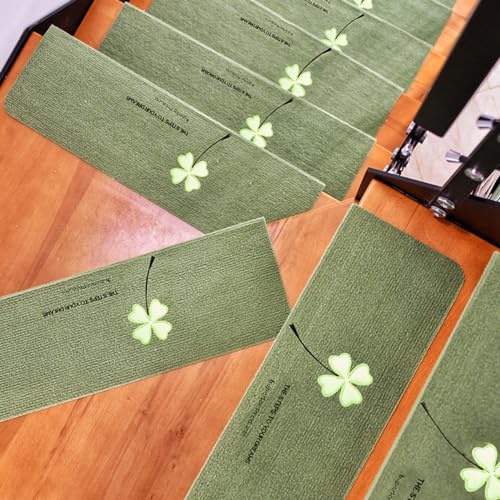 Hearda Treppenstufen Matten Treppe Treppenteppich, Stufenmatten 5/10 Stück, Treppenteppich Selbstklebend, Antirutschmatte Innenbereich für Schutz Kinder (10PCS-70CM,Grüne Blume)
