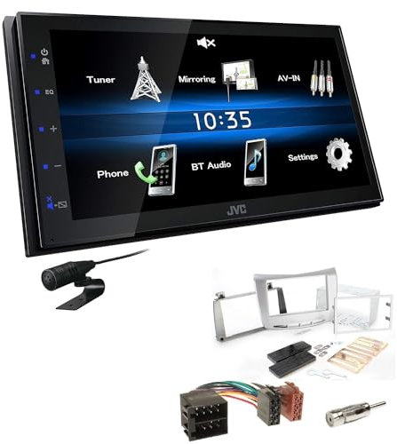 JVC KW-M25BT 2-DIN Autoradio Touchscreen Bluetooth kompatibel mit Android USB Mirroring passend für Lancia Delta III 2009-2014 Silber