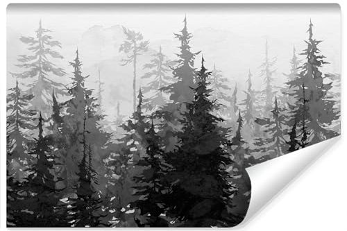 Muralo - 3D Non-Woven Wallpaper - Photo Wallpaper 3D Effect - Wallpaper for Living Room Bedroom Wall Wallpaper - Photo Wallpaper - Black and White Forest Motif - Width 300 cm x Height 210 cm