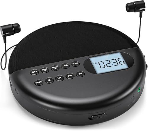 Gueray Lecteur CD Portable Lecteur CD Bluetooth mit Haut-Parleur et Batterie Rechargeable 1500mAh Fonction de mémoire et Lecture de USB et Protection de Anti-Saut