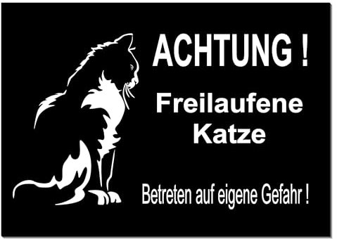Achtung freilaufende Katze 300 x 200 x 3 mm Aluminium Verbund-Katze-Tierschild-Warnschild-Hinweisschild (1451-143 ohne Löcher)