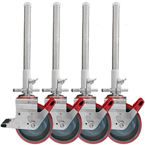 AC Steigtechnik Gerüstrollen 200 mm PU mit Stahlspindel, doppelt gebremst, lotrecht stehend, Set mit 4 Stück, passend zu verschiedenen Herstellern