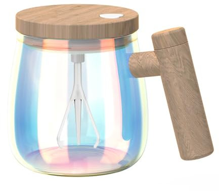 ohfruit Self Stirring Coffee Mug 400ML Glass Electric Self Mixing Cup with Lid & Handle Battery Powered Self Mixing Glass Coffee Milk Powder Cup Multicolor