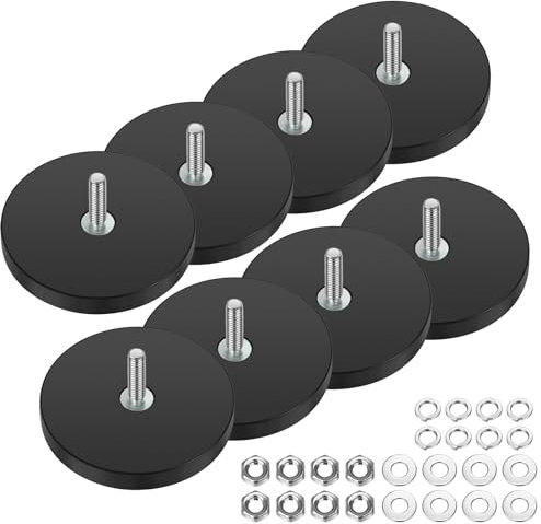 Wukong Gummierte Magnete Ø43mm, 8 Stück Stark Anti-Rutsch Mit M4 Außengewinde, Magnete mit Gewinde für Fahrzeuge, Lampen, Befestigen von Werkzeugen