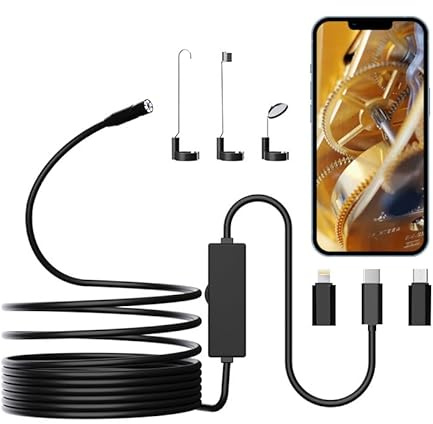 Endoscopio fotocamera con iPhone chiaro: 1920P HD boroscopio con 6 luci LED regolabili, endoscopio con fotocamera semi-rigida a serpente, 7,9 mm IP67 impermeabile telecamera di ispezione per iOS