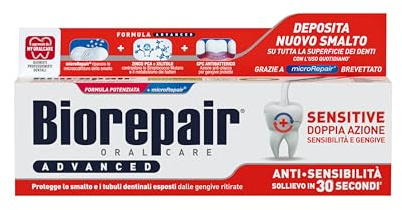 Biorepair, Advanced Sensitive Zahnpasta, doppelte Anti-Empfindlichkeit, schützt das Zahnfleisch, mit MicroRepair und antibakteriellem CPC, wirkt der Zahnfleischrezession entgegen, 75 ml