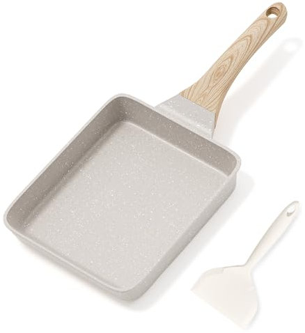RIOVARM Antiaderente Tamagoyaki Padella per frittate, Induzione Padella per uova con rivestimento in granito, Padella piccola senza PFOA, Padella per pancake per la colazione, Padella da campeggio