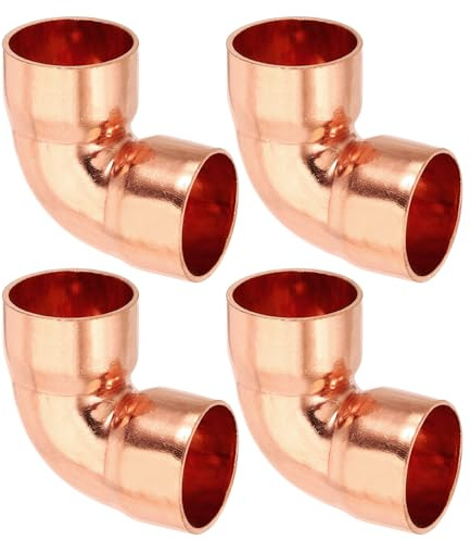 PATIKIL Raccordo a Compressione Gomito in Rame da 1 Id e 1,2 Mm Spessore, 4pz Raccordo in Rame 99,9% Puro con Connettore a Tubo a Raggio Corto e Saldatura a Caldo per Hvac
