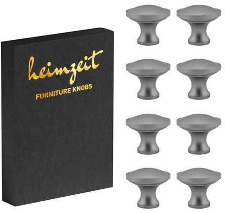 heimzeit Möbelknöpfe Nova 8 Stück aus hochwertigem Aluminium in Grau | Schrankknöpfe Rund für Türen, Schubladen und Kommoden, Stilvolles Design, mit Einlochgriff und Schrauben