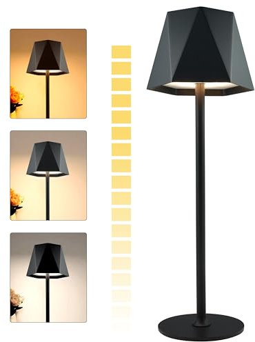 Vegawumen Led Tischleuchte Kabellos 3 Farbtemperatur, Akku Tischleuchte Touch Control, Led Tischlampe Akku USB Aufladbar, Tischleuchte Kabellos, Einstellbare Helligkeit Schwarz