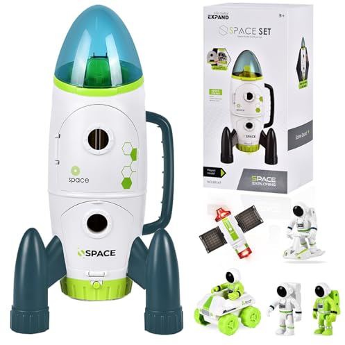Aragallant Razzo Spaziale Giocattolo - con Suoni e Luci, Playset Space Shuttle - con Rover Spaziale, Astronauti e Satelliti (con luci) Giocattolo Regalo per 3-8 Anni
