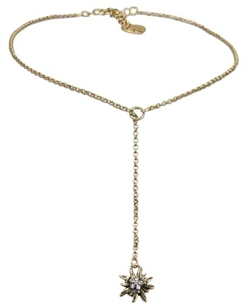 Alpenflüstern Trachten-Y-Halskette Strass-Edelweiß - Damen-Trachtenschmuck Dirndlkette DHK232