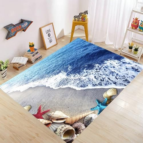 Kinderteppich Naturlandschaft Am Meer - Kurzflor Teppich Kinderzimmer Spielteppich Antiallergen Und Extra Weich - Babyzimmer Teppiche Für Junge Und Mädchen Babyteppich 80 X 120 cm / 31.5 X -4P0A4A4