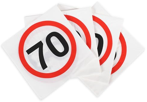 Tiwoca Deko zum 70. Geburtstag – rot-weiße Servietten mit Verkehrsschild-Optik Zahl 70 – Ausgefallene Geburtstagsdeko und lustige Geschenkideen für Männer und Frauen