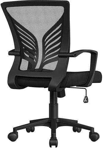 Yaheetech Ergonomic Office Chair Height Adjustable Desk Chair Mesh Backrest Swivel Work Chair with Armrests Comfy Computer Chair for Meeting Rooms/Home Office, Black