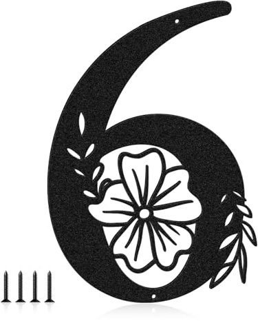 Hausnummern für draußen, schwarze Edelstahl-Adressbuchstaben, florales Schild, moderne Dekoration (6)