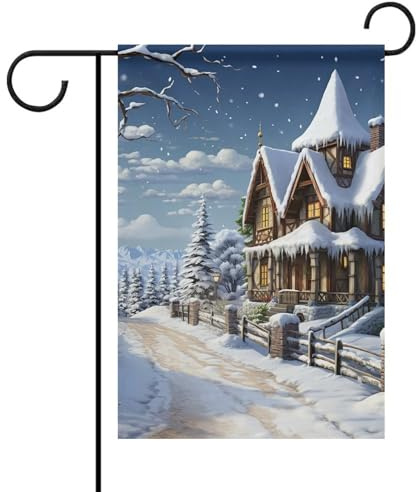 Willkommens-Gartenflagge, Weihnachten, Winter, Happy Scene-Flagge, Hof, Veranda, Hausflagge, saisonale doppelseitige Flagge für Zuhause, Outdoor, Hof, Terrasse, Rasen, Dekoration, Gartendekoration,