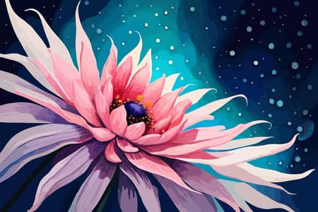 Acryl-Bild 90 x 60 cm: Illustration einer rosa Blume auf einem dunkelblauen Hintergrund mit Sternen (216120336)