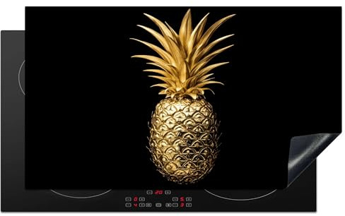 KitchenYeah© Protector Vitroceramica Tapa para induccion Placa Encimera | 91x52 cm - Cubre de Protectora Cocina Piña - Negro - Oro - Luxe