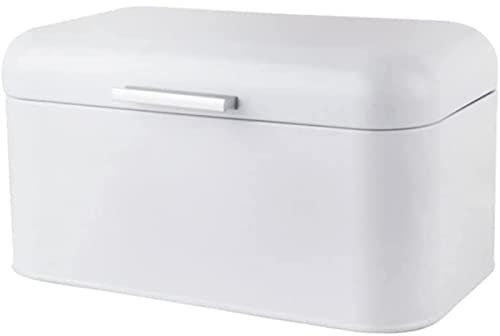 Panera de metal de gran capacidad con tapa, recipiente de almacenamiento de pan para encimera, soporte decorativo de pan de hierro (blanco)