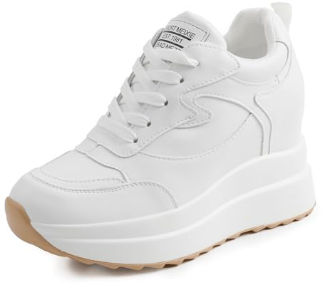 AONEGOLD Damen Sneaker Wedges mit Keilabsatz Sportschuhe Laufschuhe Turnschuhe Fitness Running Outdoors Freizeitschuhen Atmungsaktiv Bequeme Schuhe（Weiß,41 EU）