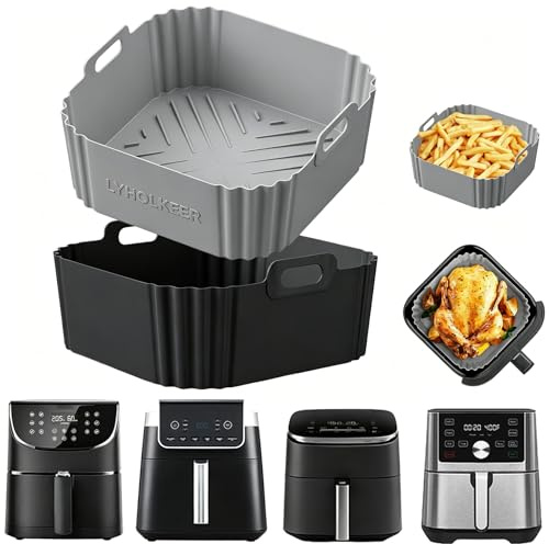 Air Fryer Liners Silicone，2 PCS Ninja Air Fryer Liners for Ninja MAX PRO AF180UK 6.2L /Ninja Pro AF140UK 4.7L, Square Silicone Air Fryer Liner for COSORI 5.5L/6L, Philips 6.2L, Tefal 5L