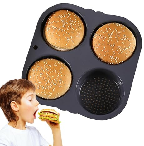 Padella per pane per hamburger, 4/6 cavità, stampo per muffin, stampo per hamburger, 4 6 cavità, in silicone, a forma di hamburger, per muffin a forma di panback, antiaderente, flessibile, a forma di