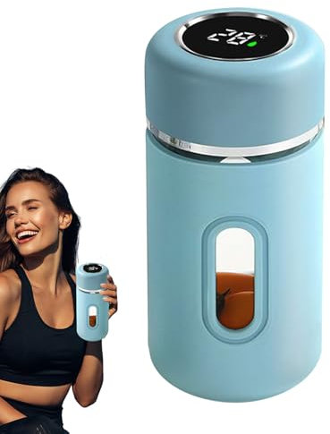 Générique Glass Water Cup, 280ml Drinking Bottle, Anti-Fall Tumbler, Real-Time Temperature Display, Portable Tea Cup, for Camping, Picnic, Home, Gym, Daily Use, Work, 2.56x2.56x5.31 inches