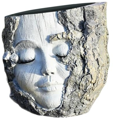 Head Pflanzgefäß, Zimmerpflanzentopf, 13 x 13 cm, Gesicht, Kunstharz, wetterfest, dekorative Vase, kreative Gartenskulptur für Balkon, Outdoor, Wohnzimmer, Schlafzimmer