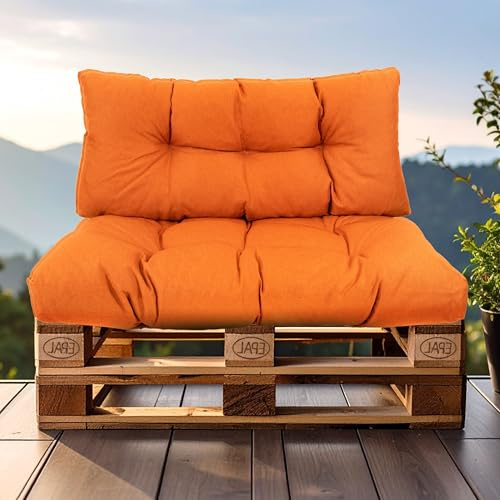SLIPIO Palettenkissen für Europaletten, 2-TLG. Set, wetterfest, Orange | Palettenpolster; FÜLLPRO+ Füllung; 1x Rückenkissen 120x40 cm + 1x Sitzkissen 120x80 cm
